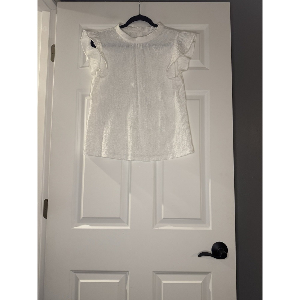Thml Crinkle Blouse Flutter Sleeve Small White